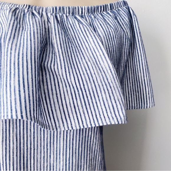 J.crew Striped Blue & White Off shoulder Dress boho Beachy Leisure relaxed Fit - Picture 7 of 9